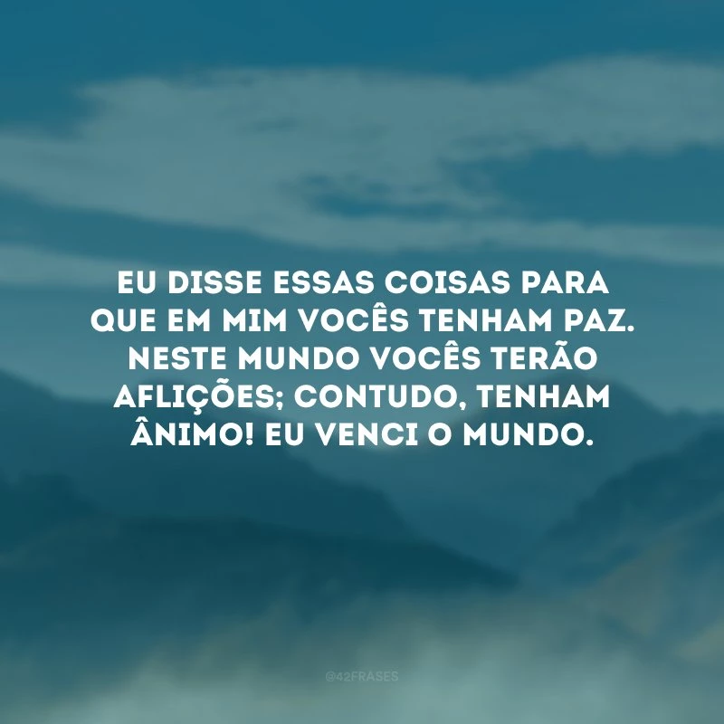 Eu disse essas coisas para que em mim vocês tenham paz. Neste mundo vocês terão aflições; contudo, tenham ânimo! Eu venci o mundo. 