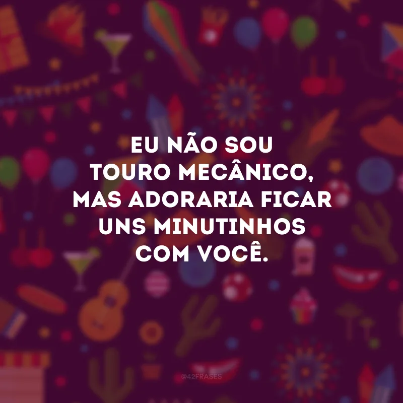 Eu não sou touro mecânico, mas adoraria ficar uns minutinhos com você.