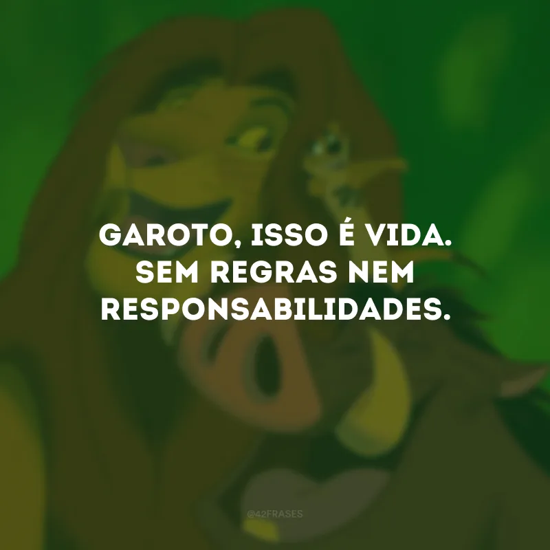 Garoto, isso é vida. Sem regras nem responsabilidades.
