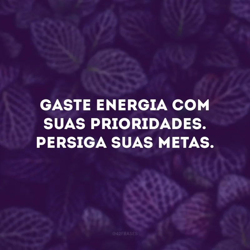 Gaste energia com suas prioridades. Persiga suas metas.