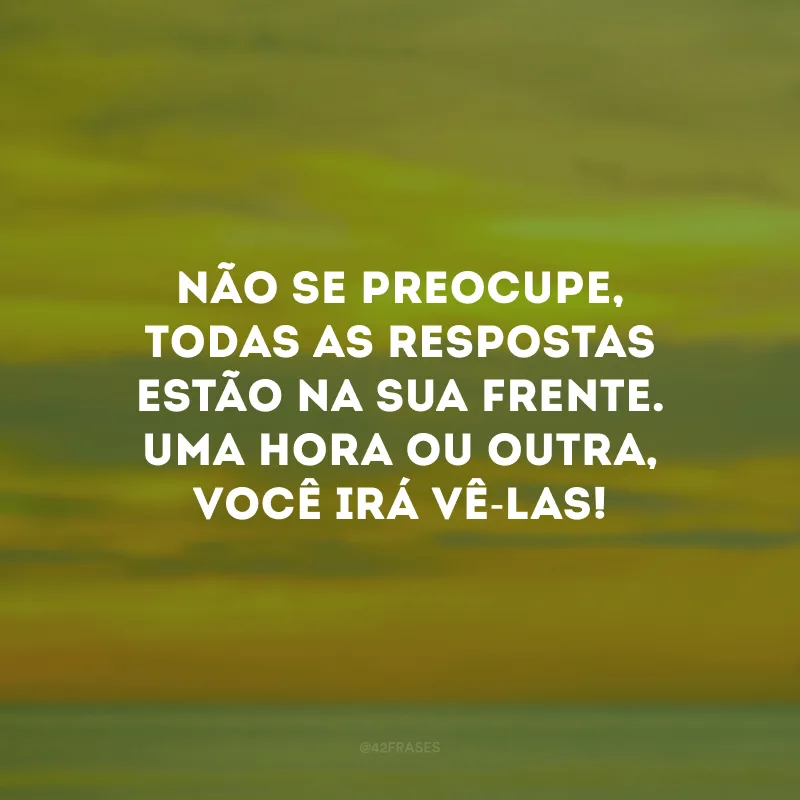 Não se preocupe, todas as respostas estão na sua frente. Uma hora ou outra, você irá vê-las!