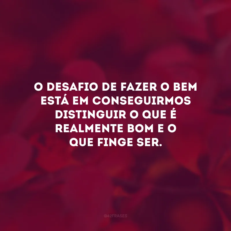 O desafio de fazer o bem está em conseguirmos distinguir o que é realmente bom e o que finge ser.