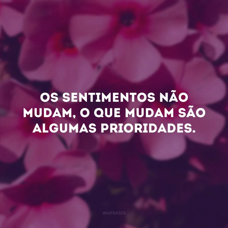 Os sentimentos não mudam, o que mudam são algumas prioridades. 
