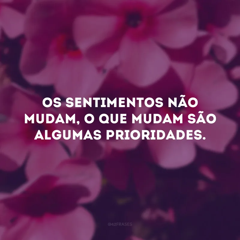 Os sentimentos não mudam, o que mudam são algumas prioridades. 