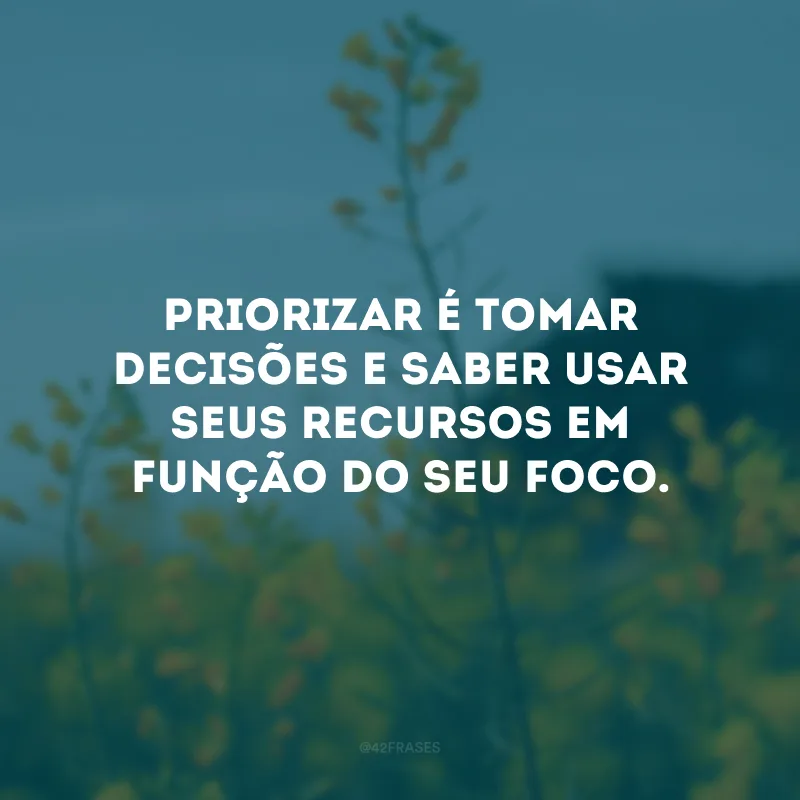 Priorizar é tomar decisões e saber usar seus recursos em função do seu foco.