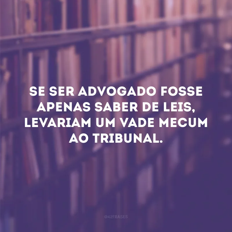 Se ser advogado fosse apenas saber de leis, levariam um Vade Mecum ao tribunal.