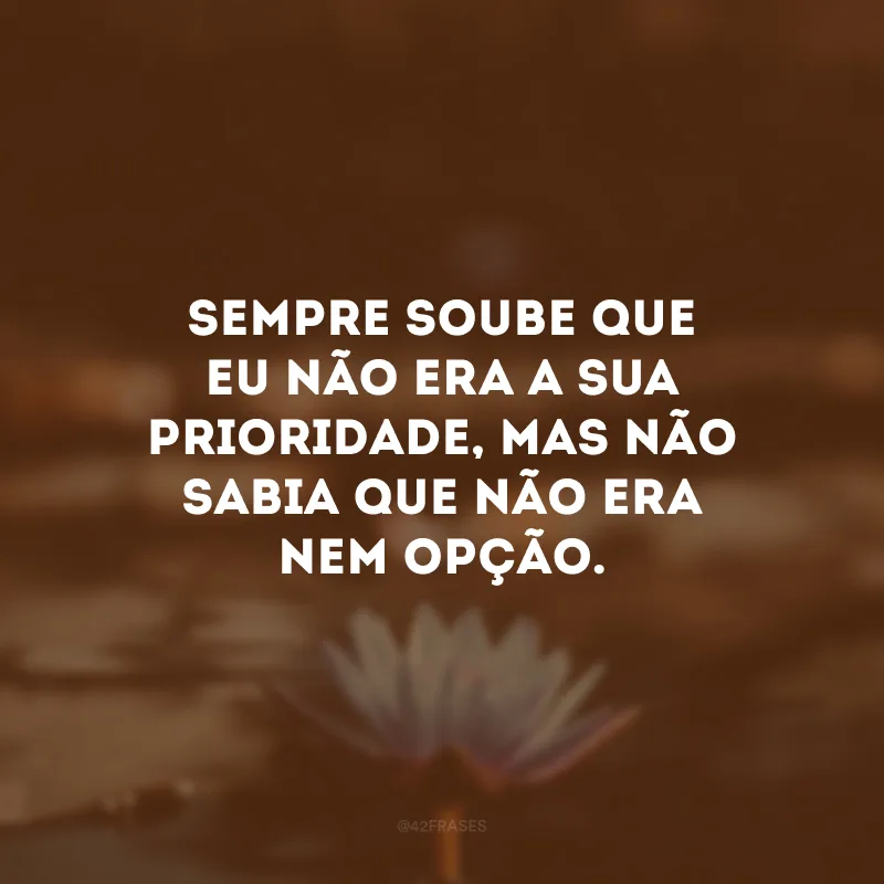 Sempre soube que eu não era a sua prioridade, mas não sabia que não era nem opção. 