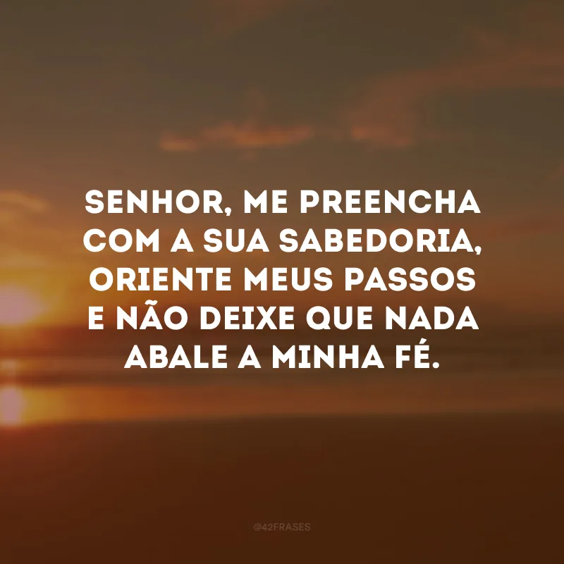 Senhor, me preencha com a Sua sabedoria, oriente meus passos e não deixe que nada abale a minha fé.