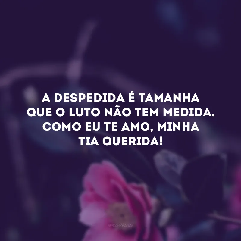 A despedida é tamanha que o luto não tem medida. Como eu te amo, minha tia querida! 
