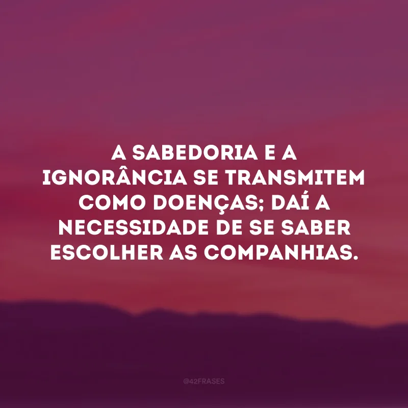 A sabedoria e a ignorância se transmitem como doenças; daí a necessidade de se saber escolher as companhias.