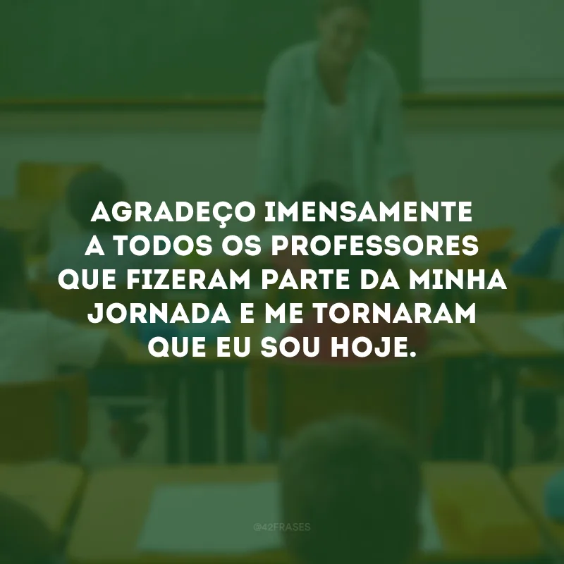 Agradeço imensamente a todos os professores que fizeram parte da minha jornada e me tornaram que eu sou hoje.