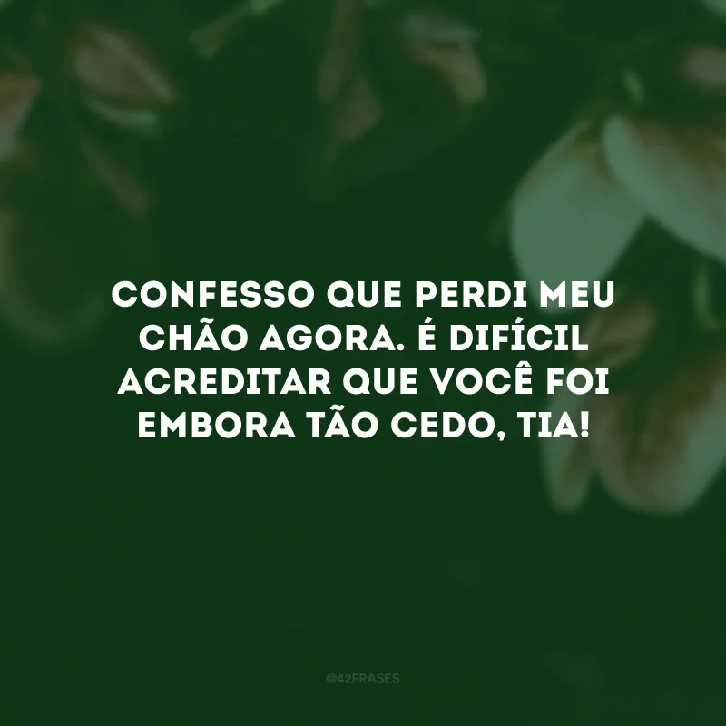 Confesso que perdi meu chão agora. É difícil acreditar que você foi embora tão cedo, tia! 