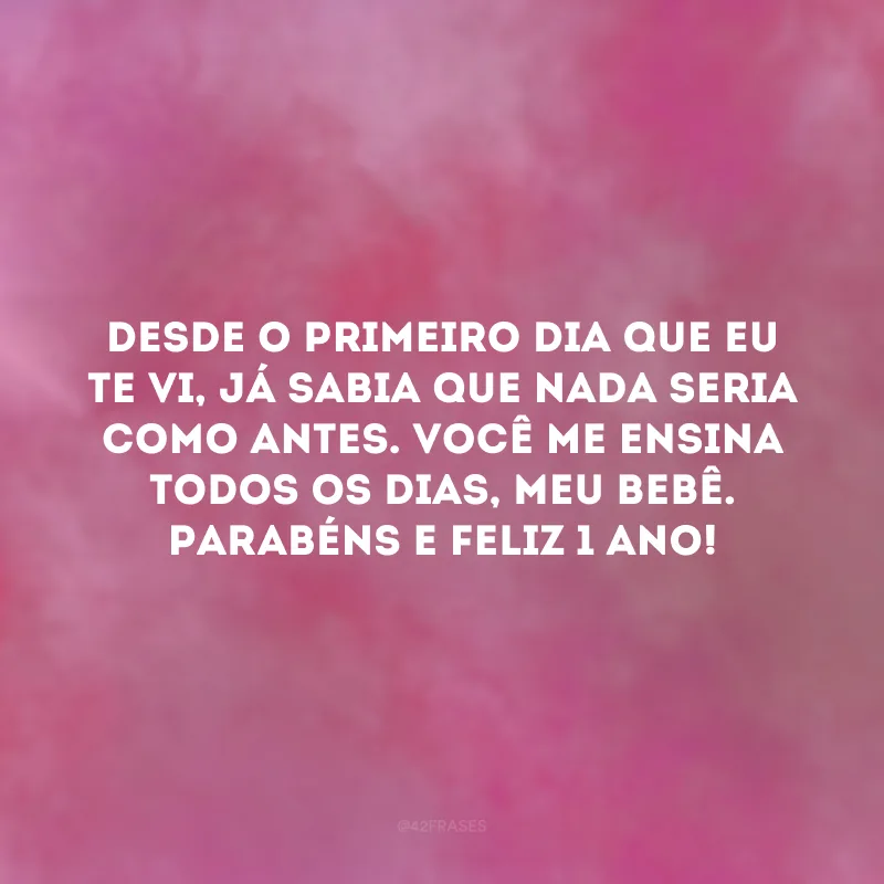 Desde o primeiro dia que eu te vi já sabia que nada seria como antes. Você me ensina todos os dias, meu bebê. Parabéns e feliz 1 ano!