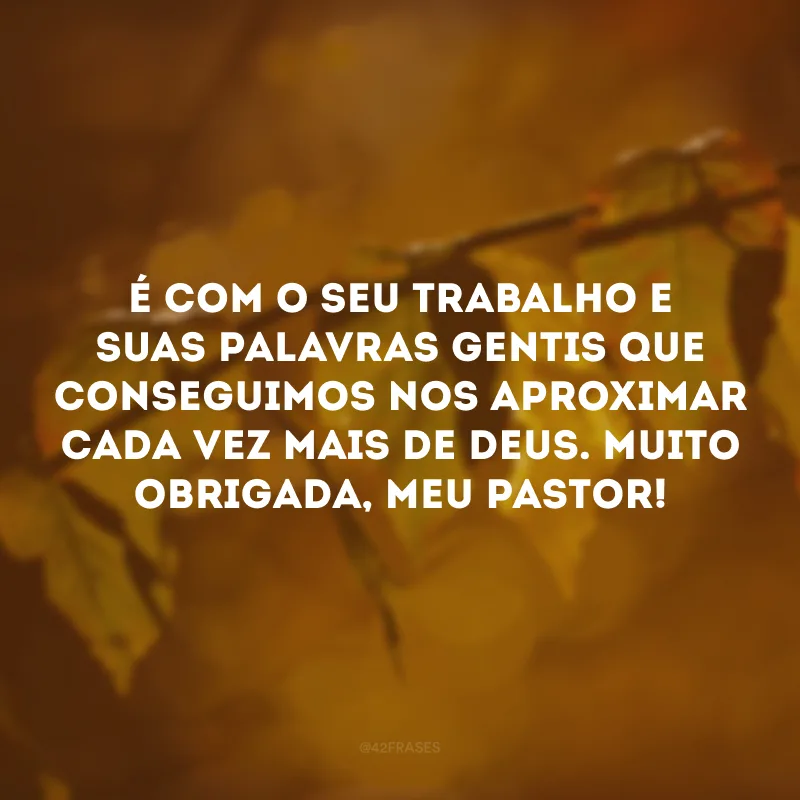 É com o seu trabalho e suas palavras gentis que conseguimos nos aproximar cada vez mais de Deus. Muito obrigada, meu pastor!