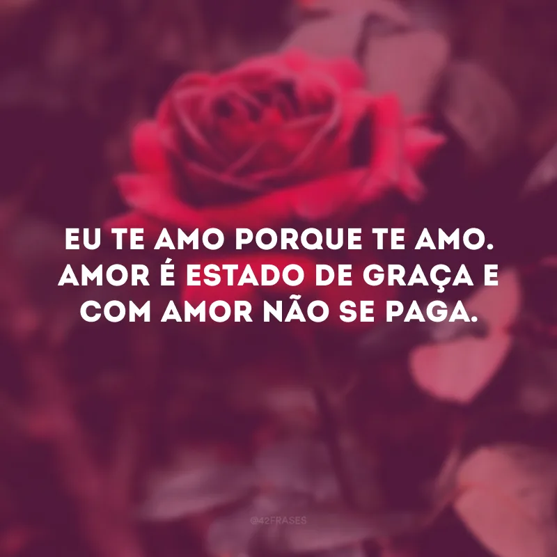 Eu te amo porque te amo.
Amor é estado de graça
e com amor não se paga.

Amor é dado de graça,
é semeado no vento,
na cachoeira, no eclipse.

Amor foge a dicionários
e a regulamentos vários.
