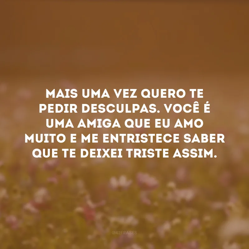 Mais uma vez quero te pedir desculpas. Você é uma amiga que eu amo muito e me entristece saber que te deixei triste assim.