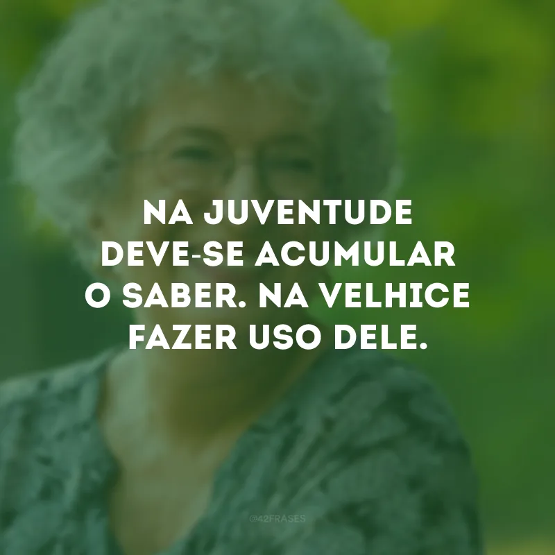 Na juventude deve-se acumular o saber. Na velhice fazer uso dele.