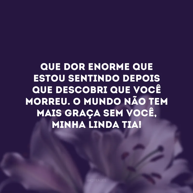 Que dor enorme que estou sentindo depois que descobri que você morreu. O mundo não tem mais graça sem você, minha linda tia!