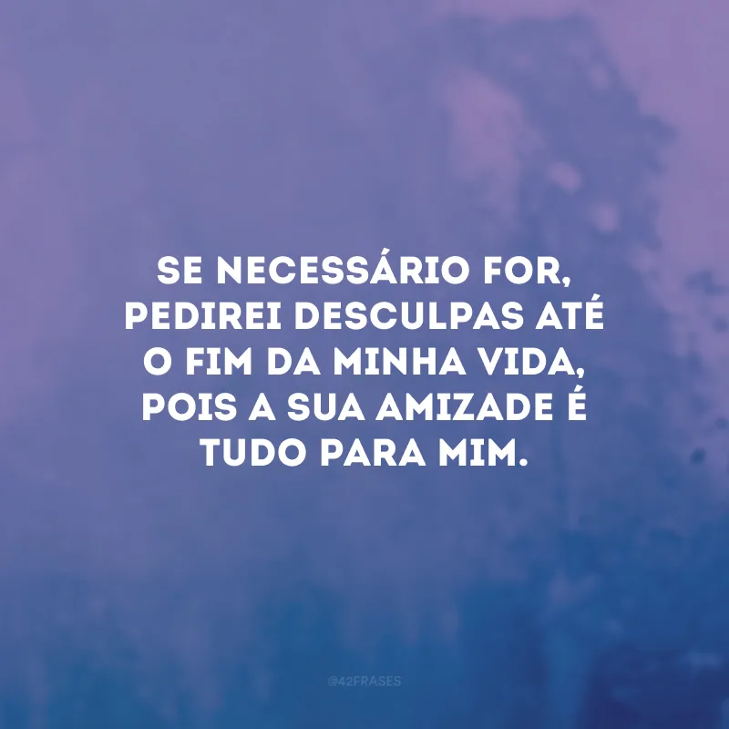 Se necessário for, pedirei desculpas até o fim da minha vida, pois a sua amizade é tudo para mim.