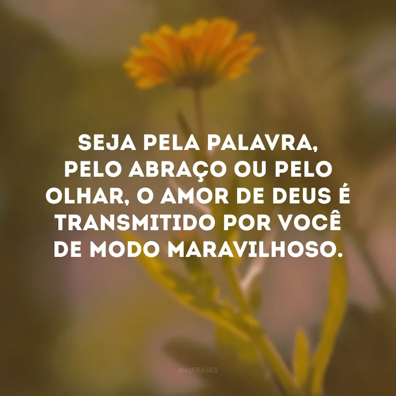 Seja pela palavra, pelo abraço ou pelo olhar, o amor de Deus é transmitido por você de modo maravilhoso.