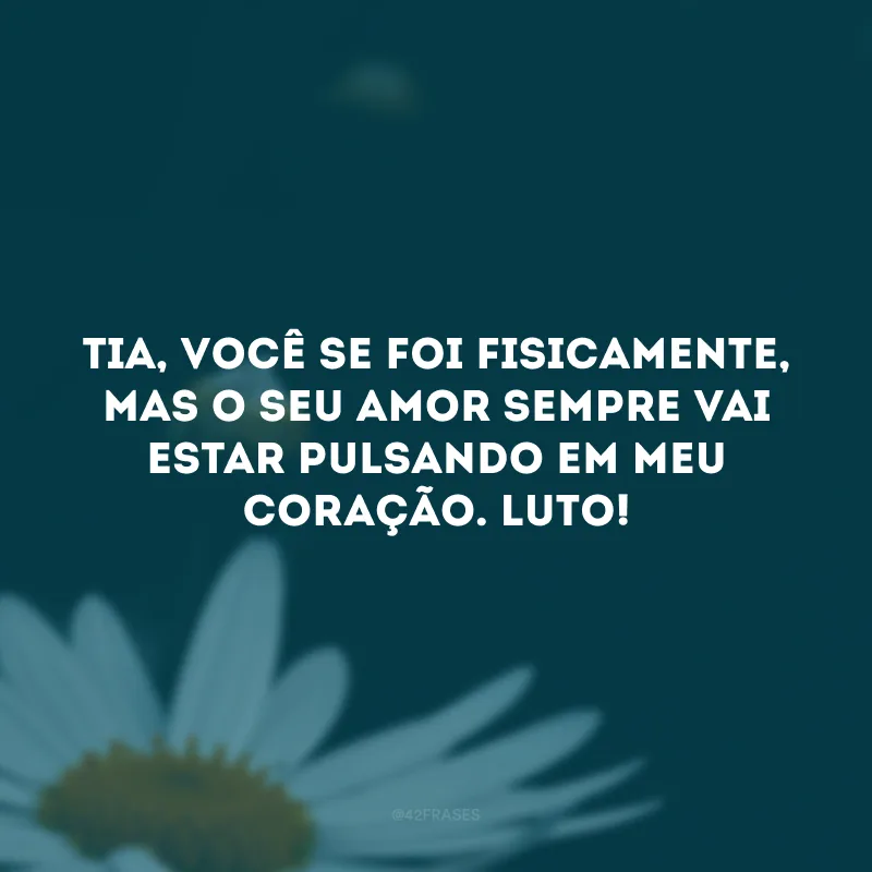 Tia, você se foi fisicamente, mas o seu amor sempre vai estar pulsando em meu coração. Luto! 