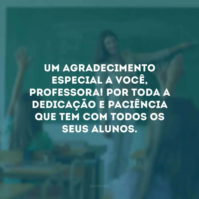 Um agradecimento especial a você, professora! Por toda a dedicação e paciência que tem com todos os seus alunos.