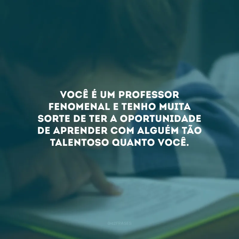 Você é um professor fenomenal e tenho muita sorte de ter a oportunidade de aprender com alguém tão talentoso quanto você.