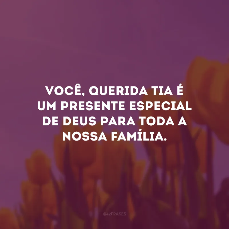 Você, querida tia é um presente especial de Deus para toda a nossa família.