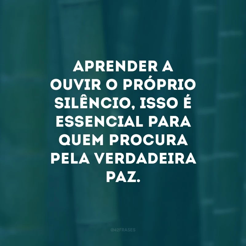 Aprender a ouvir o próprio silêncio, isso é essencial para quem procura pela verdadeira paz. 