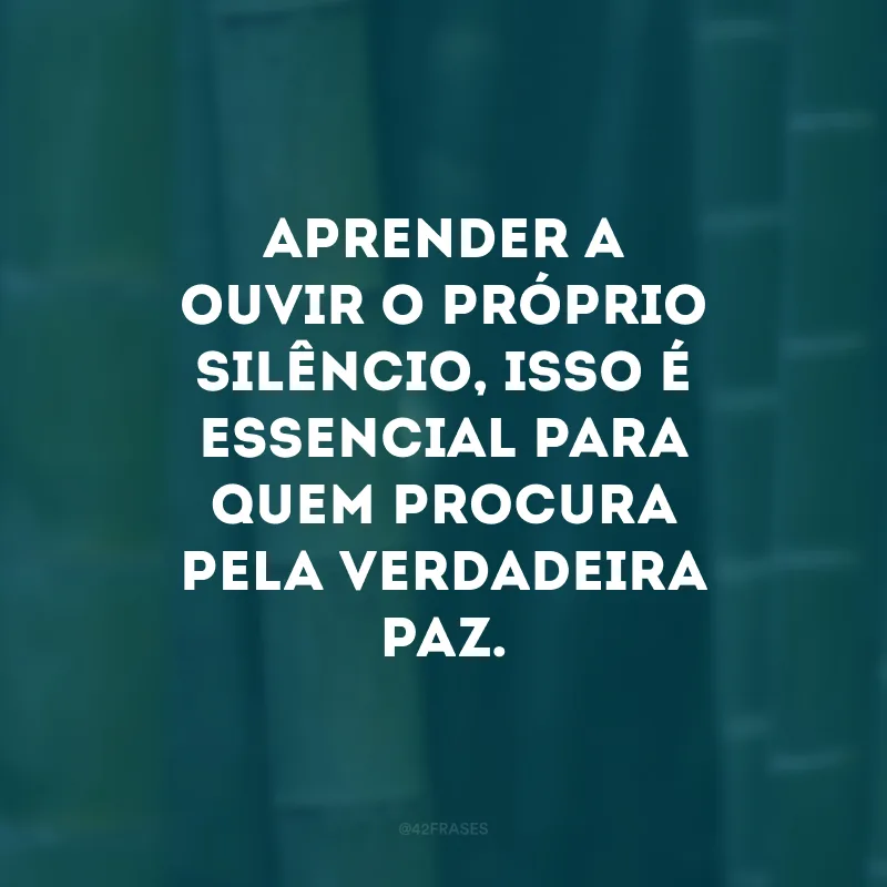 Aprender a ouvir o próprio silêncio, isso é essencial para quem procura pela verdadeira paz. 