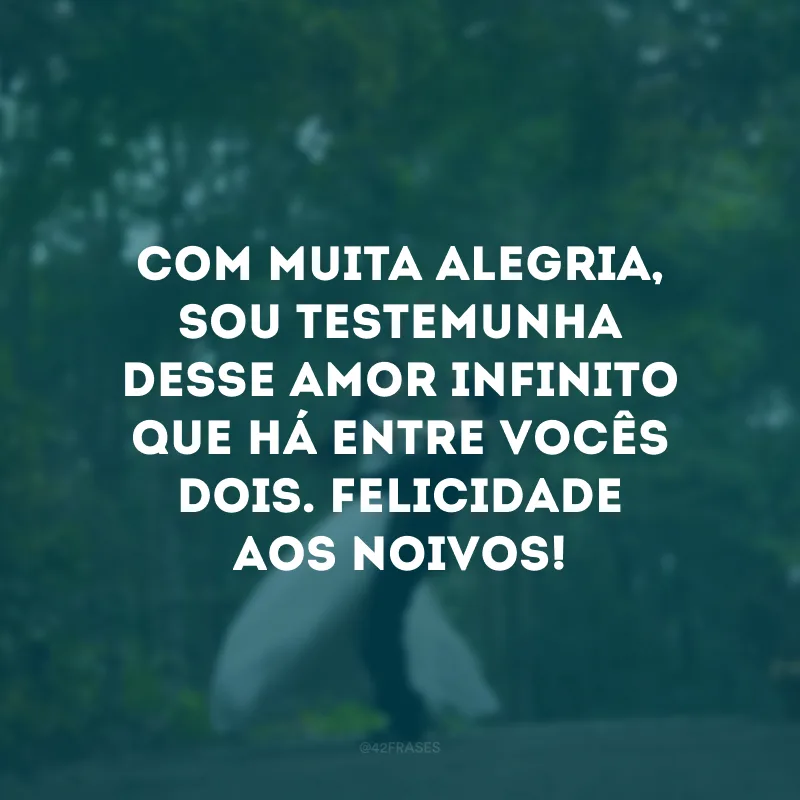 Com muita alegria, sou testemunha desse amor infinito que há entre vocês dois. Felicidade aos noivos!