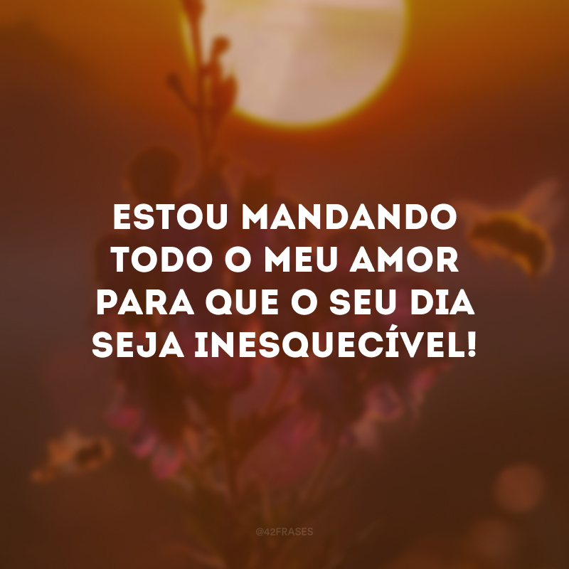 Estou mandando todo o meu amor para que o seu dia seja inesquecível! 
