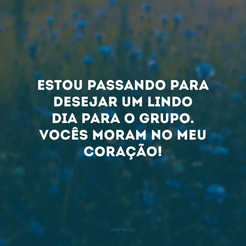 Estou passando para desejar um lindo dia para o grupo. Vocês moram no meu coração!