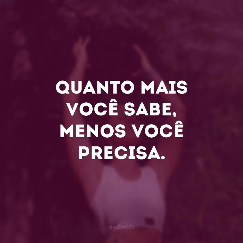 Quanto mais você sabe, menos você precisa. 