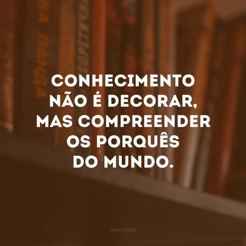 Conhecimento não é decorar, mas compreender os porquês do mundo. 
