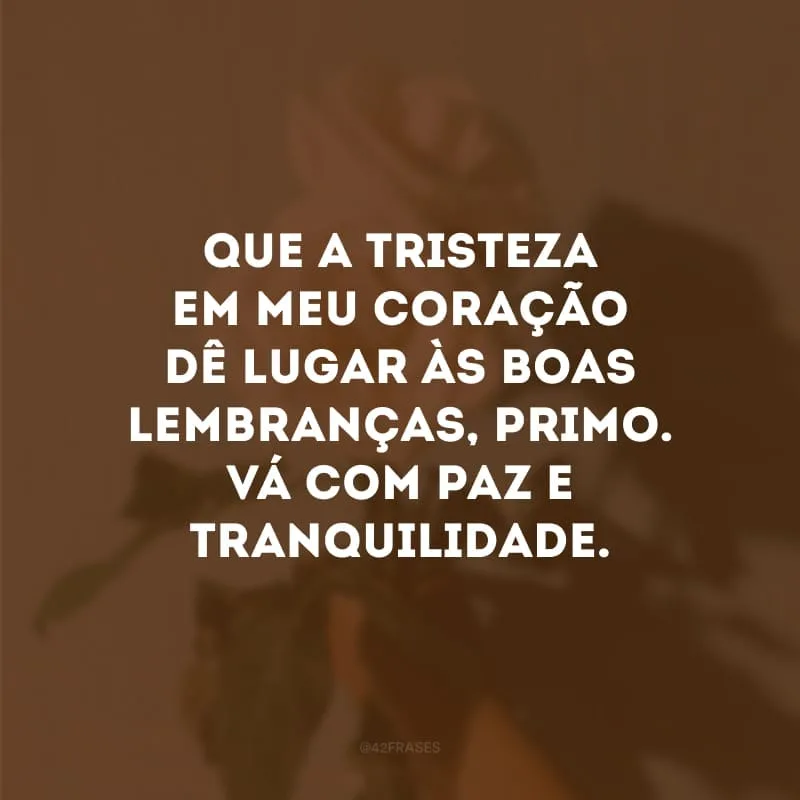 Que a tristeza em meu coração dê lugar às boas lembranças, primo. Vá com paz e tranquilidade.