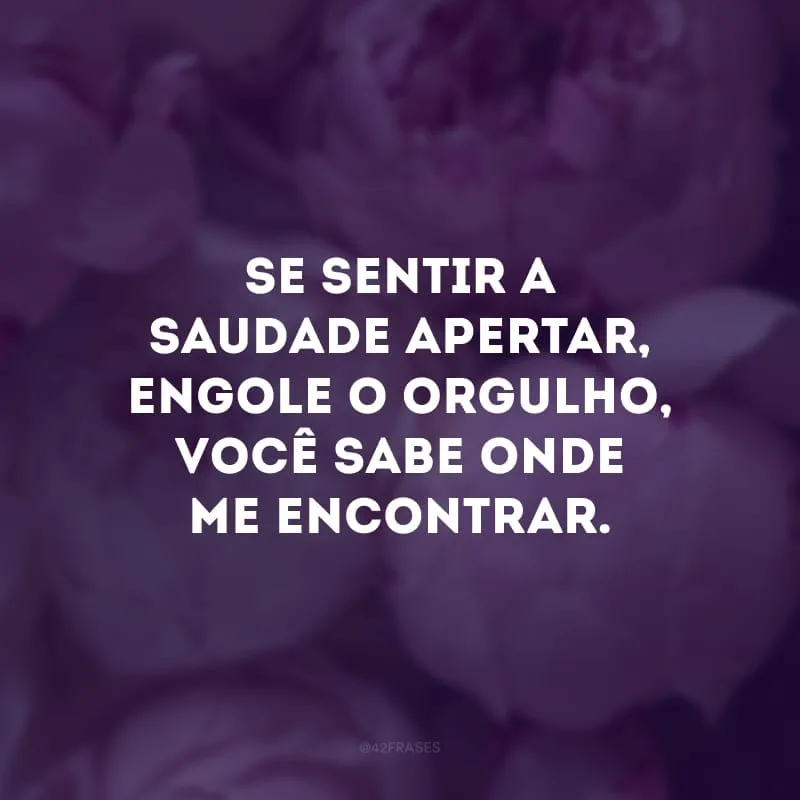 Se sentir a saudade apertar, engole o orgulho, você sabe onde me encontrar.