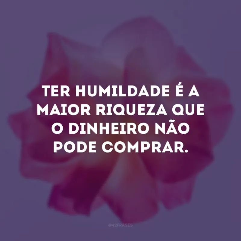 Ter humildade é a maior riqueza que o dinheiro não pode comprar.