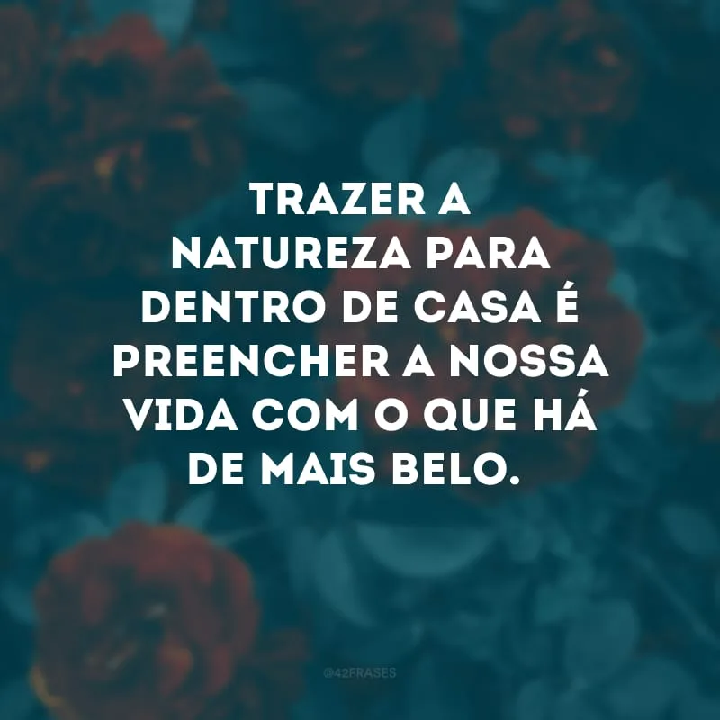 Trazer a natureza para dentro de casa é preencher a nossa vida com o que há de mais belo. 
