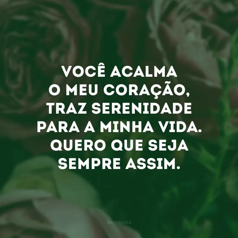 Você acalma o meu coração, traz serenidade para a minha vida. Quero que seja sempre assim. 