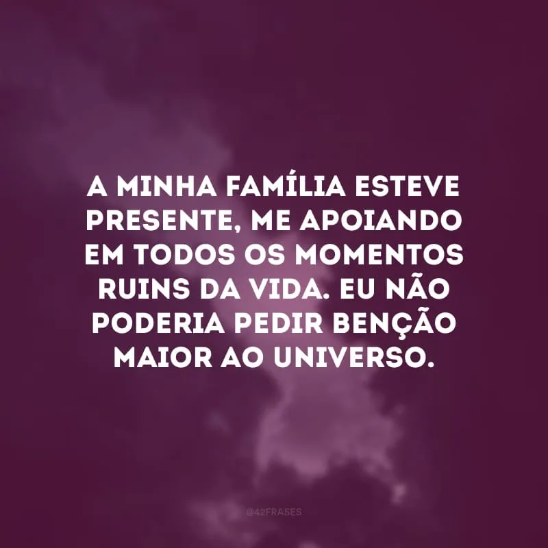 A minha família esteve presente, me apoiando em todos os momentos ruins da vida. Eu não poderia pedir benção maior ao universo. 