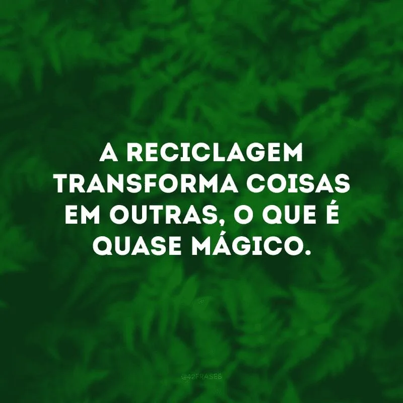 A reciclagem transforma coisas em outras, o que é quase mágico.

