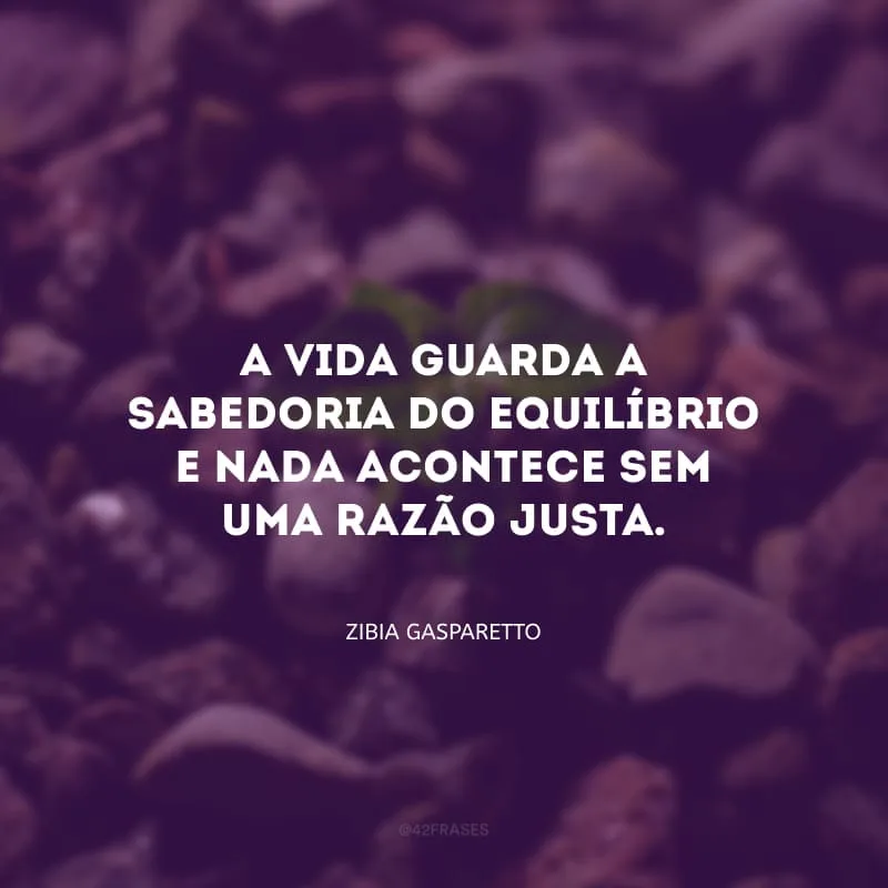 A vida guarda a sabedoria do equilíbrio e nada acontece sem uma razão justa. 