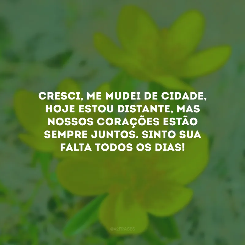 Cresci, me mudei de cidade, hoje estou distante, mas nossos corações estão sempre juntos. Sinto sua falta todos os dias!