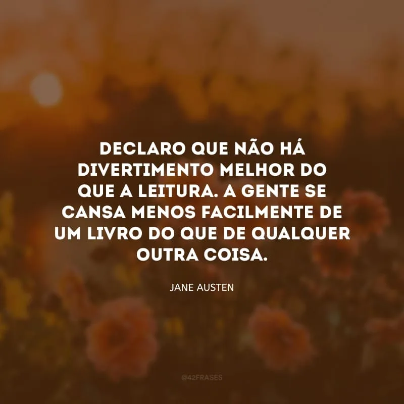 Declaro que não há divertimento melhor do que a leitura. A gente se cansa menos facilmente de um livro do que de qualquer outra coisa. 