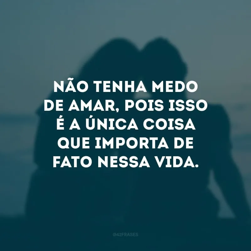 Não tenha medo de amar, pois isso é a única coisa que importa de fato nessa vida. 