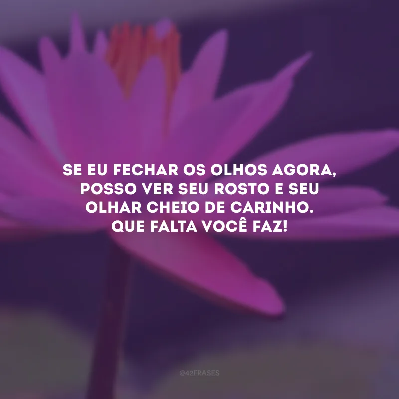 Se eu fechar os olhos agora, posso ver seu rosto e seu olhar cheio de carinho. Que falta você faz!