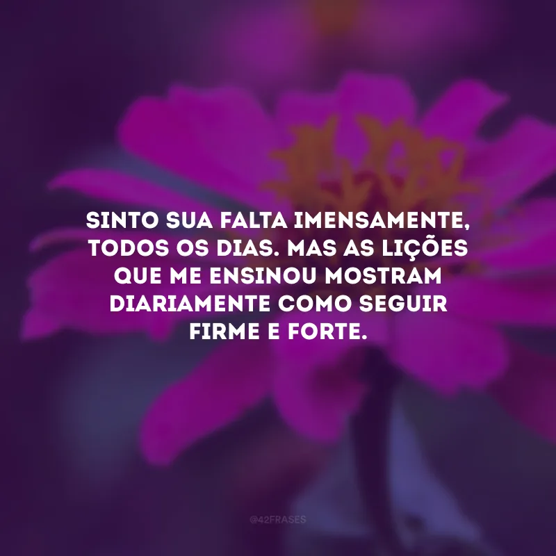 Sinto sua falta imensamente, todos os dias. Mas as lições que me ensinou mostram diariamente como seguir firme e forte.