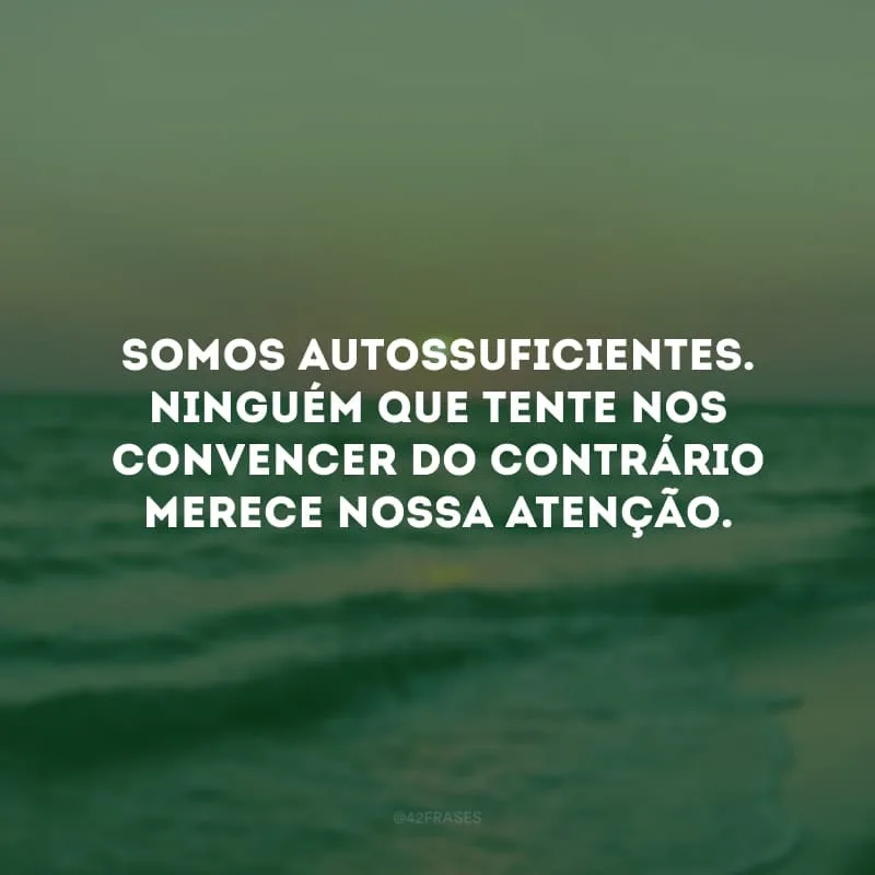 Somos autossuficientes. Ninguém que tente nos convencer do contrário merece nossa atenção. 