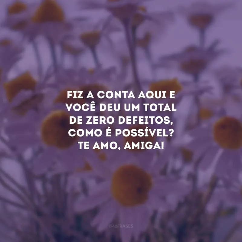 Fiz a conta aqui e você deu um total de zero defeitos, como é possível? Te amo, amiga!